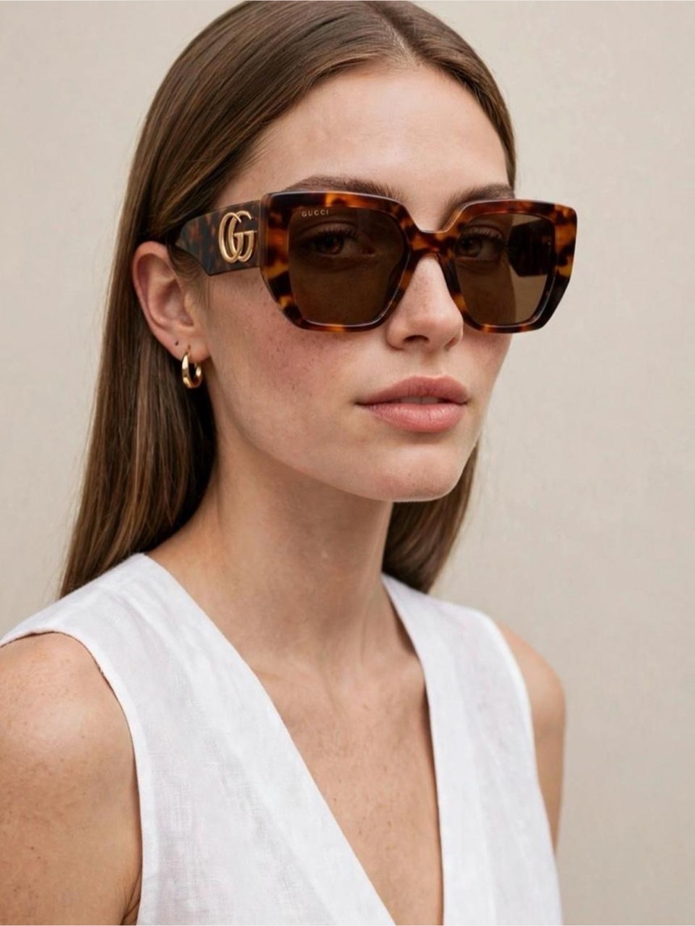 Gucci Tortoiseshell Square Sunglasses with Gold Logo